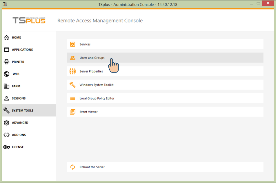 เลือก SYSTEM TOOLS และ Users and Groups